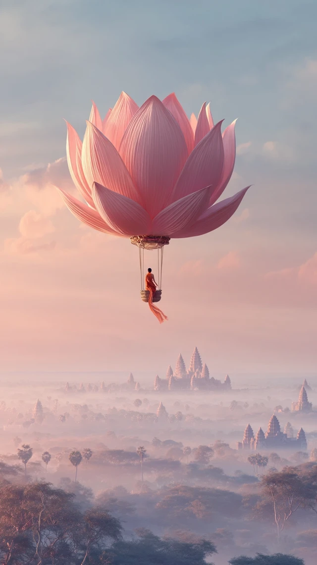 Angkor Wat Dreamscape: Lotus Balloon Over Cambodia