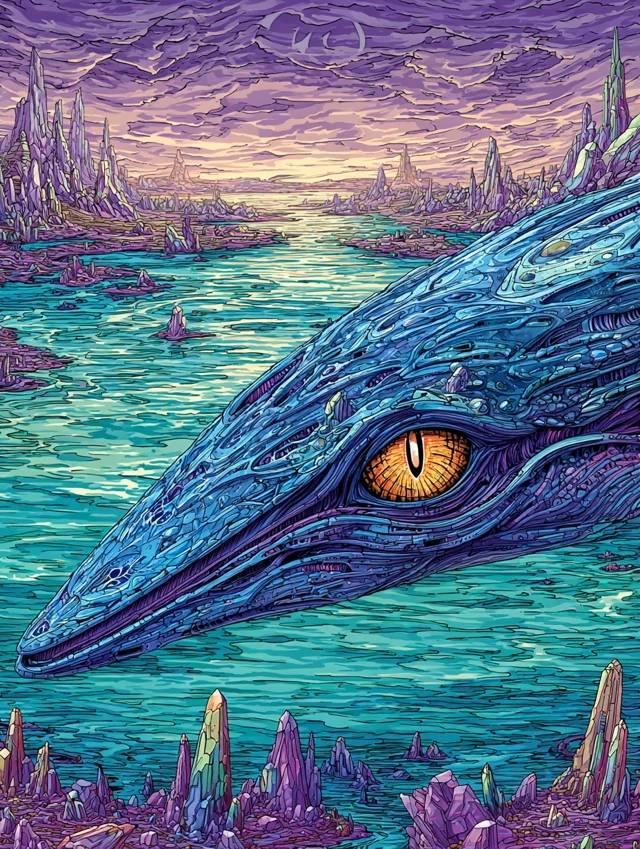Alien Turtle on Crystal Planet Moebius Style