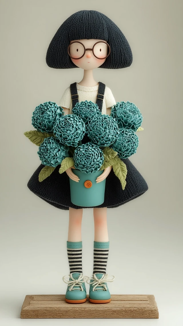 Handmade Doll Girl With Plant Miniature Model Diorama