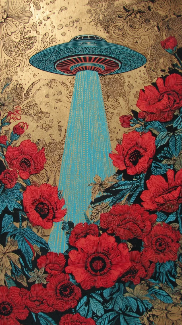 UFO Beam with Flowers Art Nouveau Style