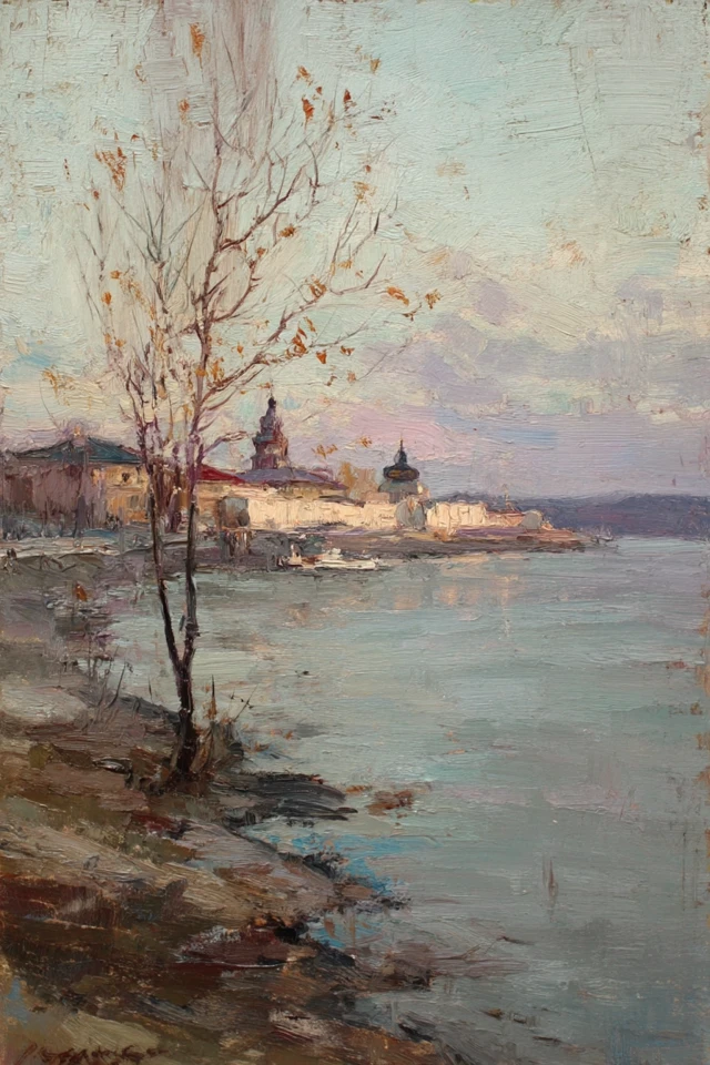 Volga River in Winter Painting Art
