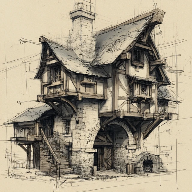 Medieval House Concept Art Sketch Style