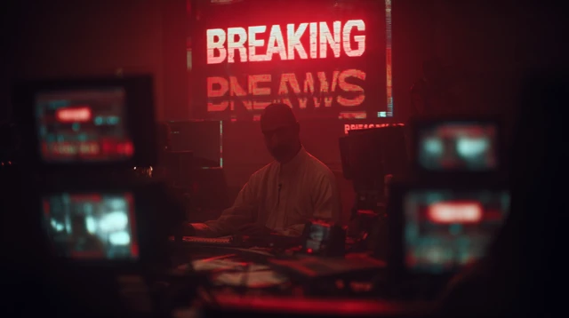 Breaking News Scene Dramatic Red Lighting