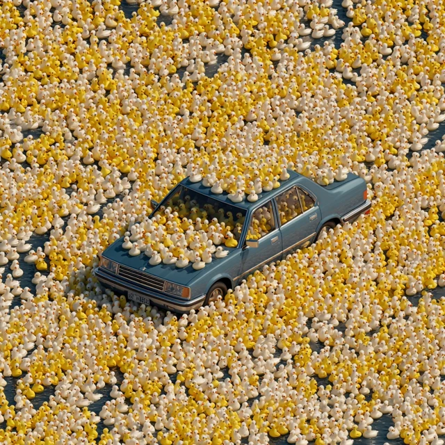 Ducks in a Car A Surreal Overflowing Scene