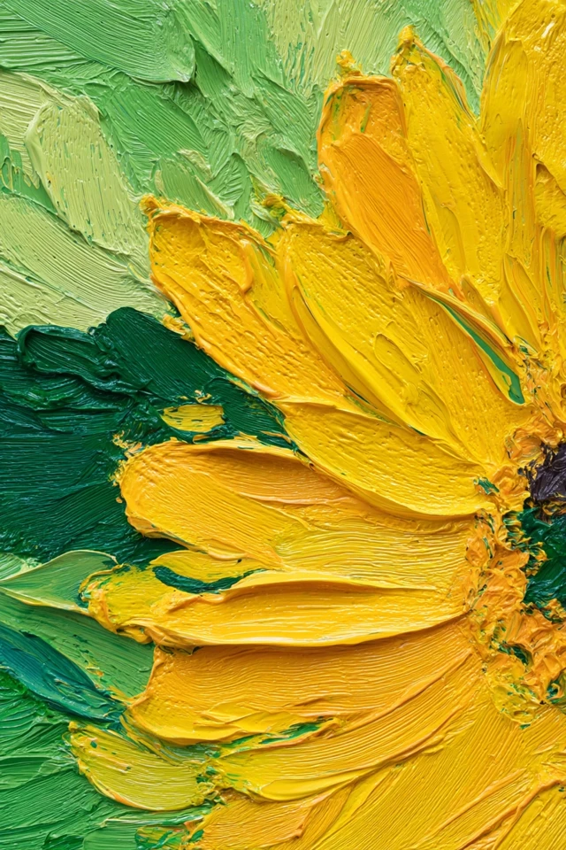 Sunflower Impasto Painting Close Up