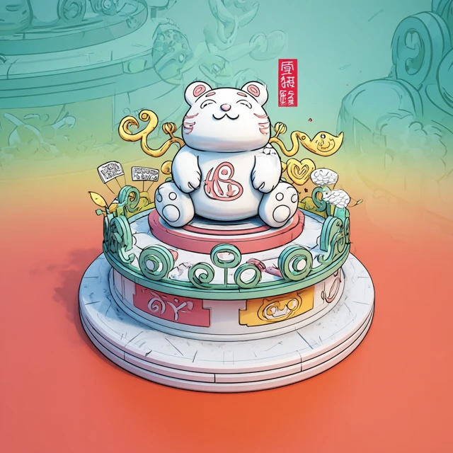 Cute Cat Statue Cartoon Illustration