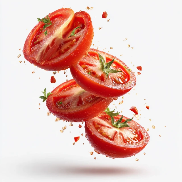 Realistic Tomato Slices Flying PNG Transparent Background