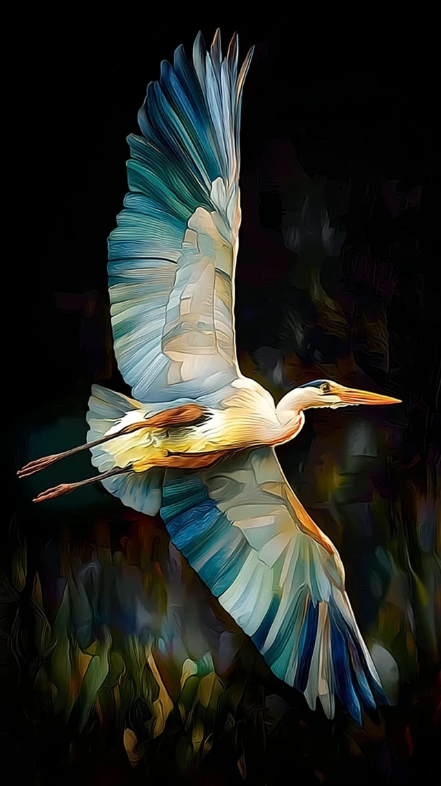 Great Blue Heron in Flight Stained Glass Art