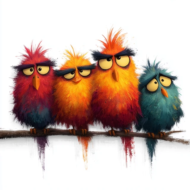 Colorful Cartoon Birds with Goofy Expressions