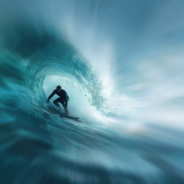Surfer Riding the Barrel Wave