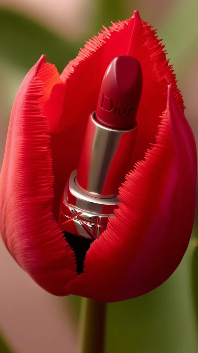 Dior Lipstick in a Tulip Flower Macro Photography