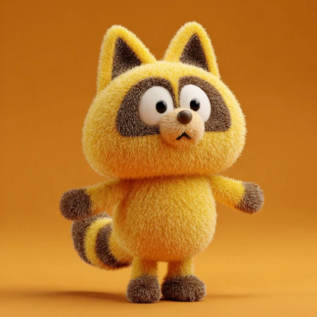 Yellow Raccoon 3D Cartoon Plush Character