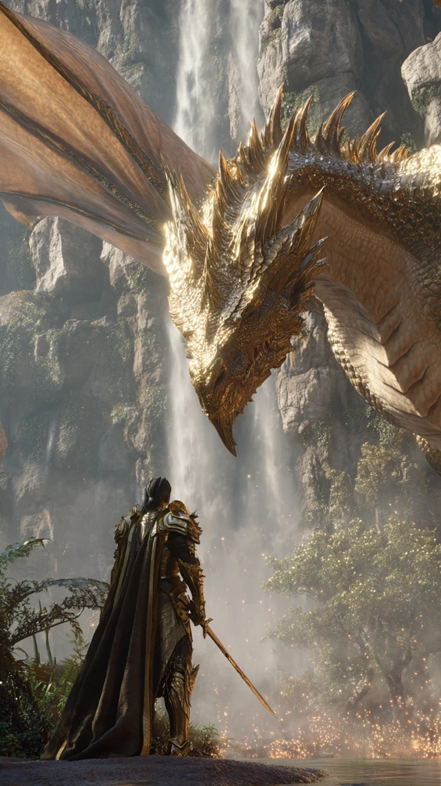 Warrior and Dragon Epic Fantasy Scene