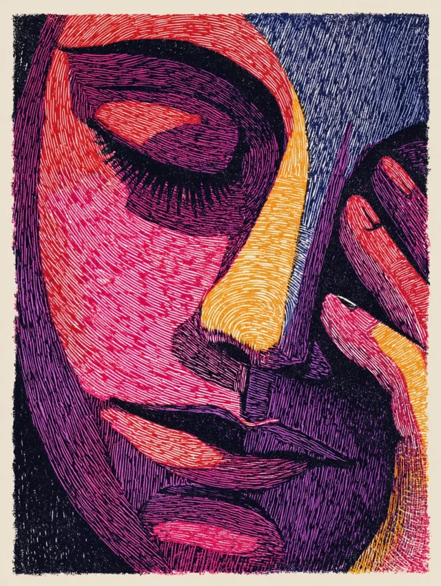 Linocut Print Vibrant Portrait Elizabeth Catlett Haring