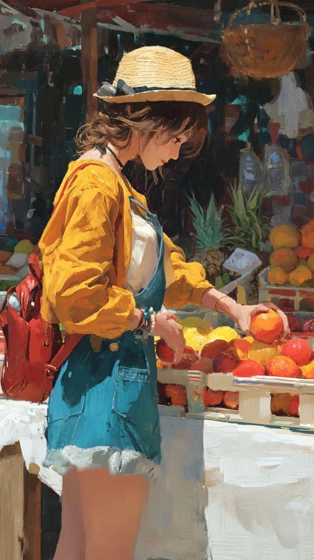 Girl at the Market Anime Illustration