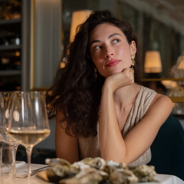 Woman in Luxury Restaurant with Oysters