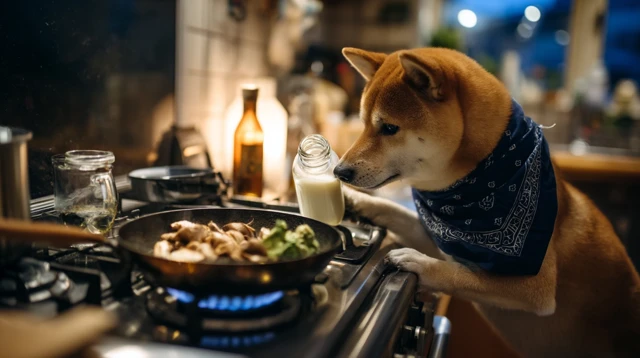 Shiba Inu Chef Cooking in a Japanese Kitchen