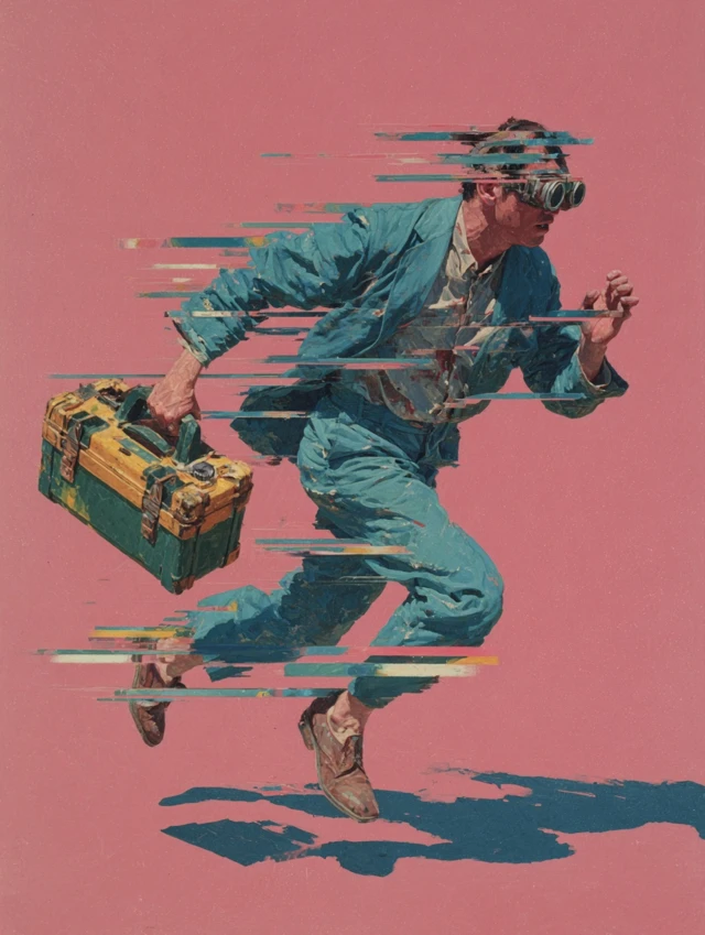 Steampunk Runner Gouache Painting High Saturation