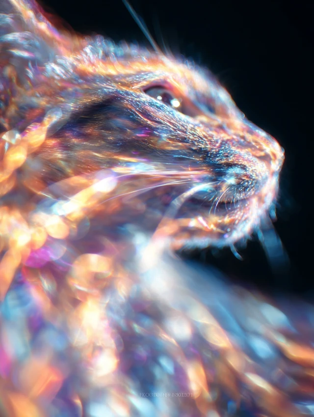 Ethereal Holographic Cat Abstract Art Photo
