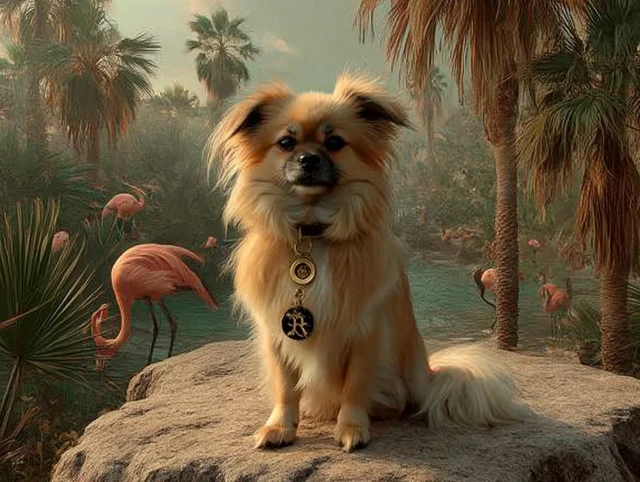 Tibetan Spaniel Dog in Tropical Paradise