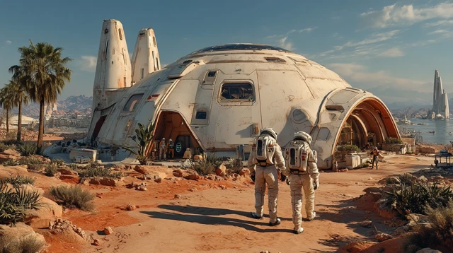 Futuristic Mars Base Sci-Fi Illustration