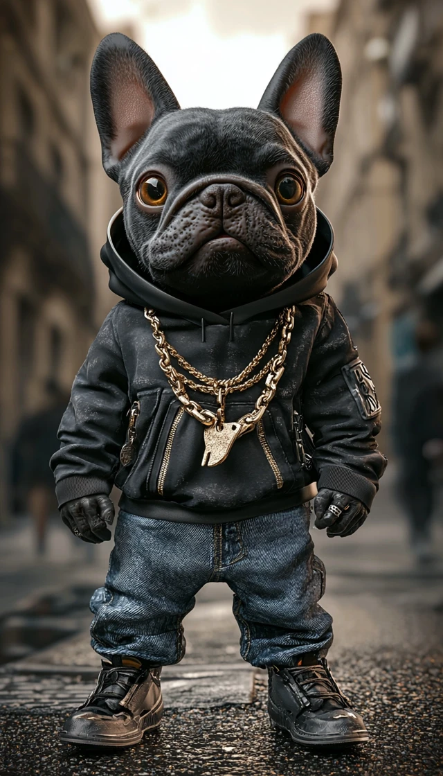 Rapper French Bulldog Cool Urban Style 3D Art