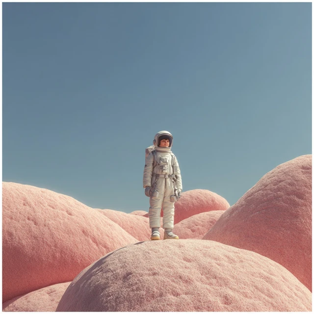 Astronaut Boy on Mars Pink Landscape
