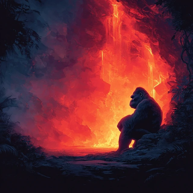 Gorilla Facing Lava Dramatic Illustration