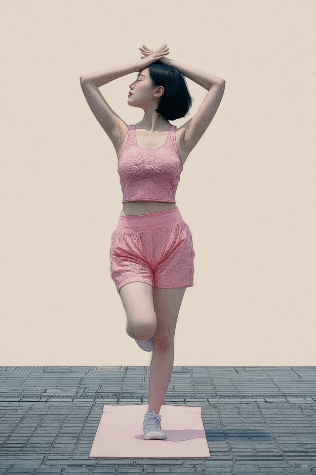 Young Japanese Woman in Pink Sportswear