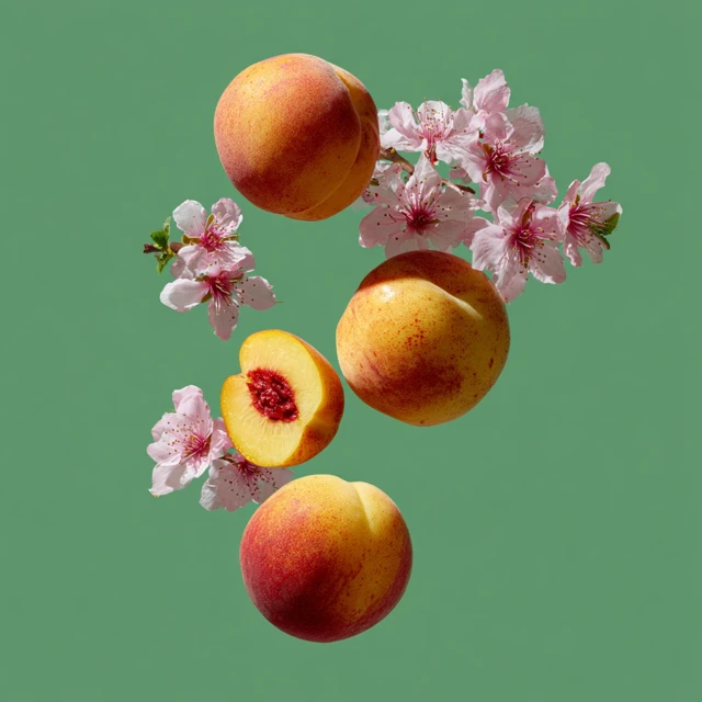 Floating Peaches and Cherry Blossoms on Green