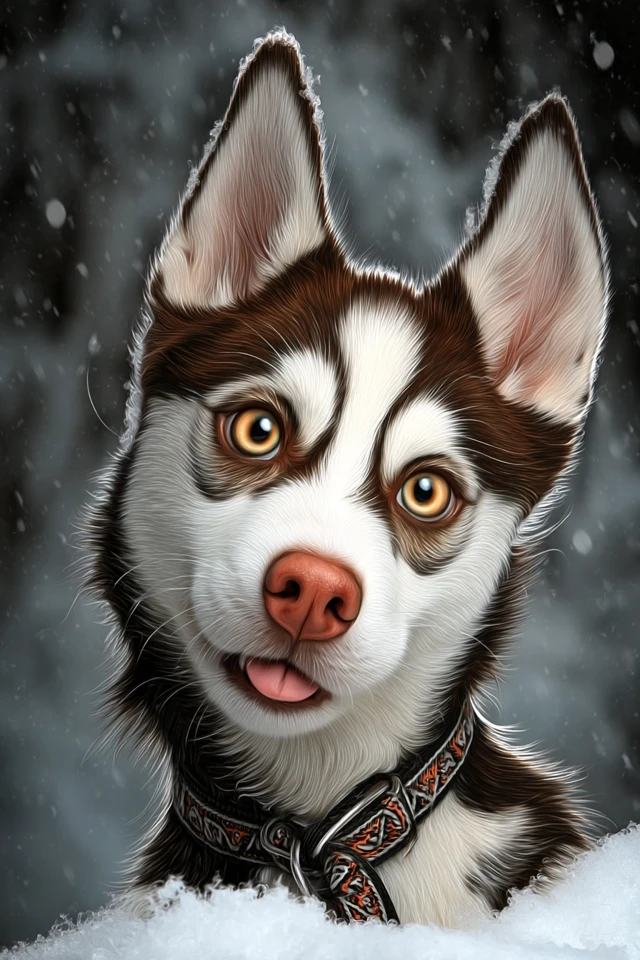 Impressionist Husky in the Snow Winter Painting Art