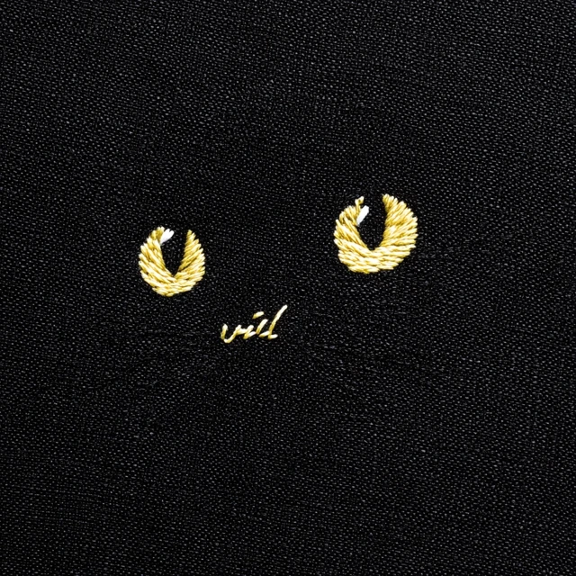 Cute Cat Embroidery Black Fabric Void