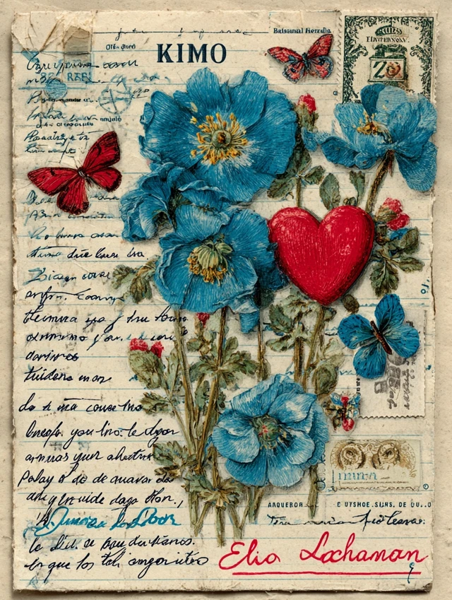 KI Amor Card Blue Flowers Heart