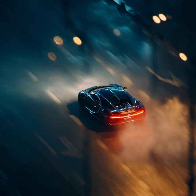 Bugatti Chiron Speeding Night Highway