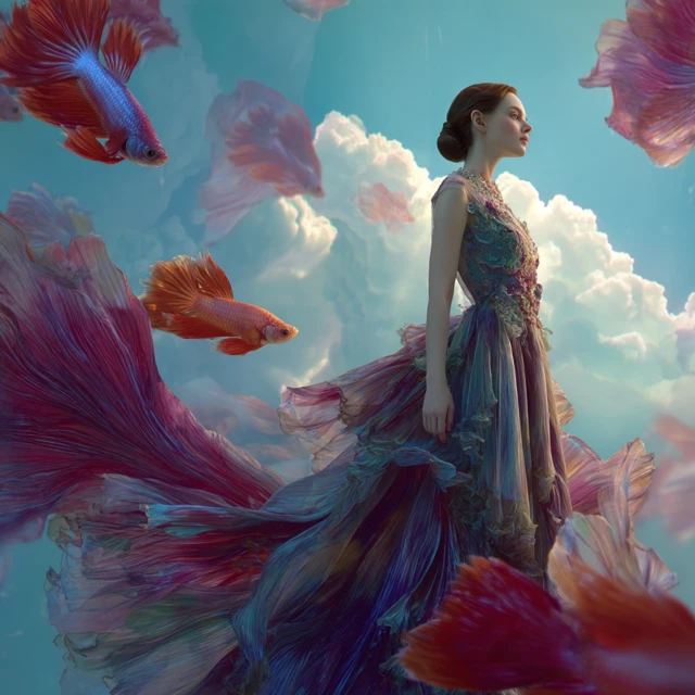 Betta Fish Gown Fantasy Fashion Art