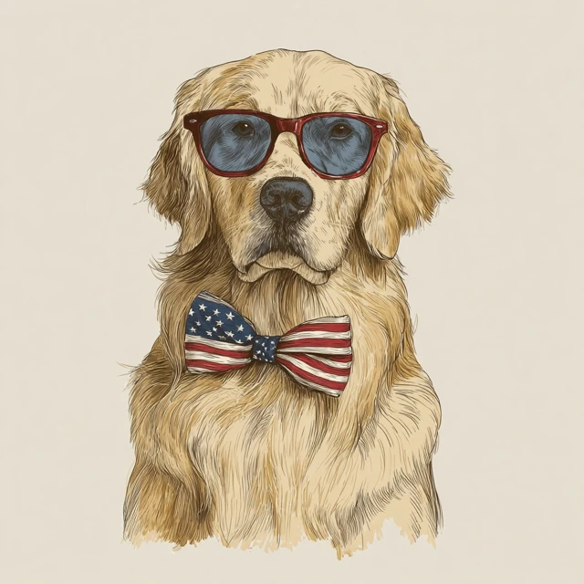 Golden Retriever in Sunglasses Bowtie TShirt Design