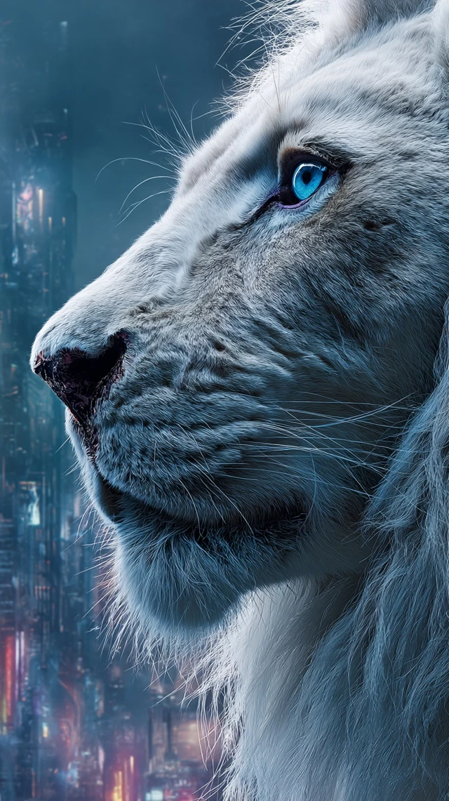 Cyberpunk Lion with Blue Eyes Fantasy Art