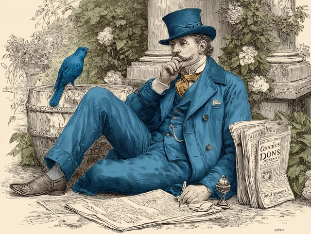 Victorian Gentleman Reading Newspaper Illustration