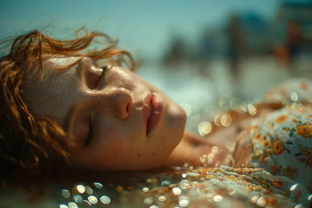 Woman in Ocean Bokeh Bliss Seaside Serenity
