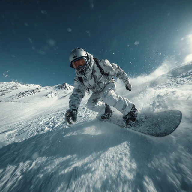 Snowboarder Action Shot Cinematic Film Effect