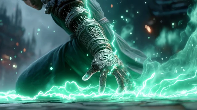 Robotic Arm Superhero with Energy Illustration