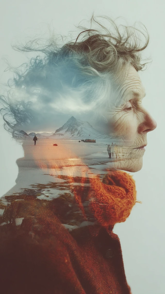 Elderly Canadian Portrait Double Exposure Landscape