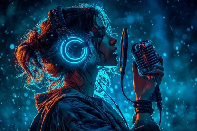 Podcast Host with Neon Glow Illustration