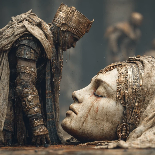 Priest Mourns Goddess Ancient Scene