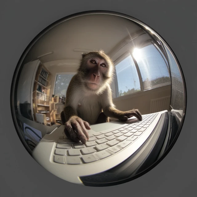Monkey Typing on Laptop Webcam View