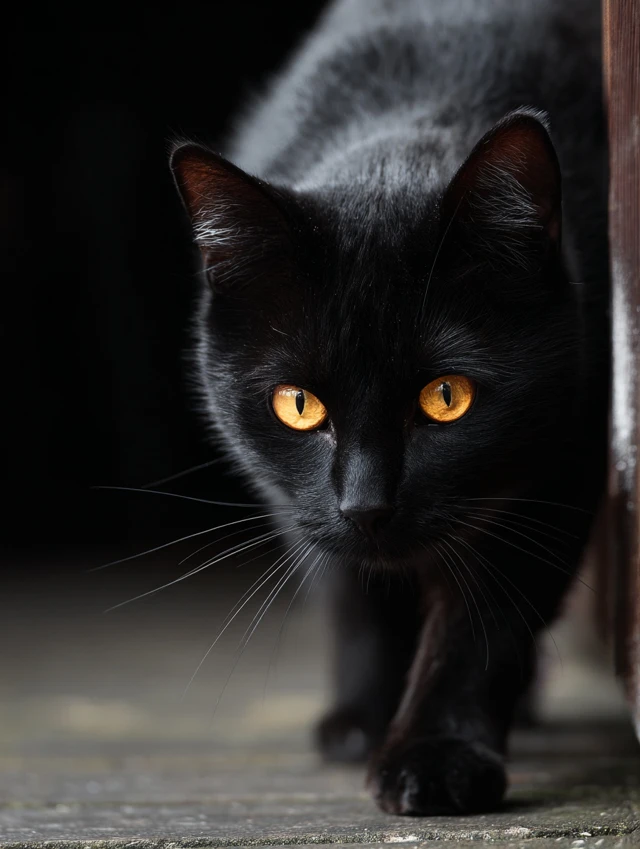 Cute Black Cat on Red Background Illustration