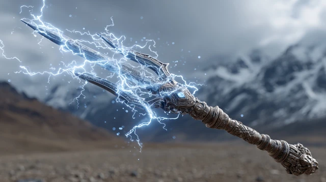 Glowing Trident Electric Energy Epic Mythology