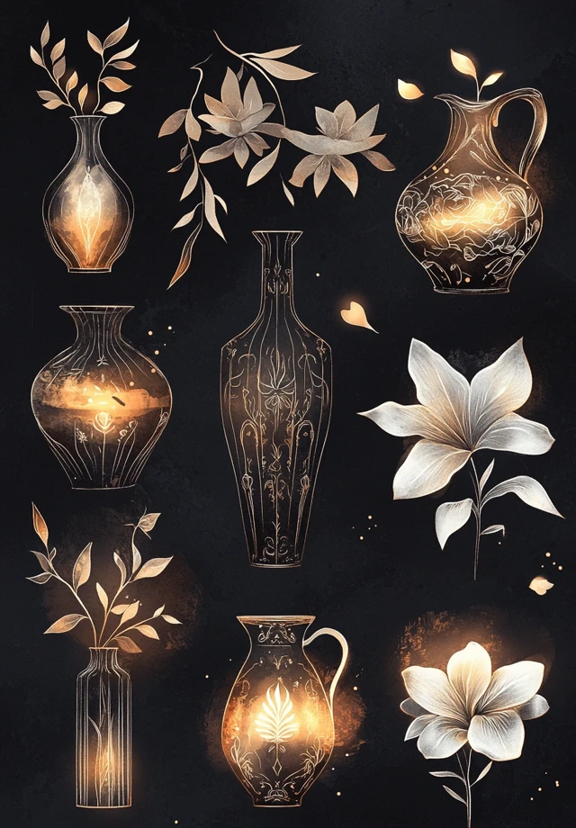Glowing Floral Clip Art Fantasy Illustrations