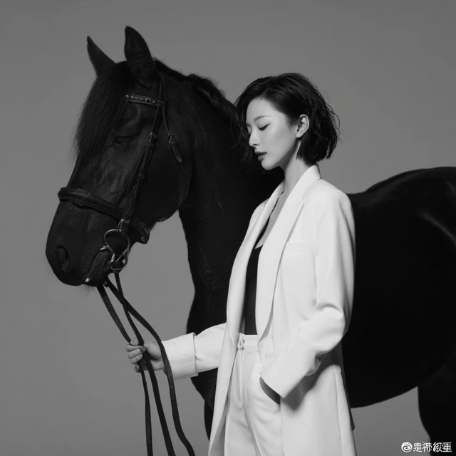 Elegant Woman and Horse Black and White Photography