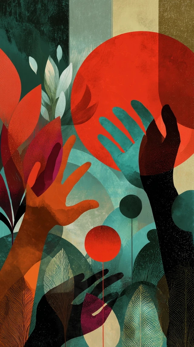 Abstract Hands and Red Circle Digital Art